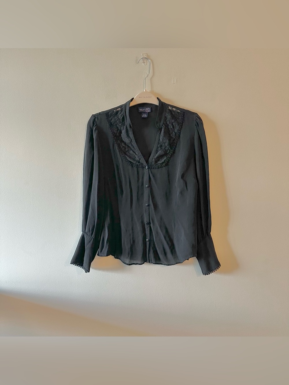 Vintage Y2K Venezia Black Lace Silk Puff Sleeve Blouse 14/16 Edwardian Romantic